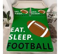 Housse de matelas pour garçon - Taille L - Avec 1 taie d'oreiller - Vert marron blanc noir - En polyester - Pour les joueurs de rugby et les amateurs de sport - Sans feuille supérieure