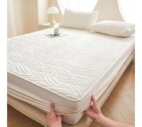 Housse De Matelas Protège-Matelas Doux, Matelassé Et Antidérapant Drap-Housse Chaud Et Respirant en Microfibre Housse De Lit Anti-poussière Toutes Saisons-Beige||120 * 200cm(2-Piece Set)