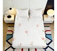 Housse de Matelas Tulipe Fitted Sheet Microfibre Imprimé 3D Motif Fleurs Printanières Antiglisse pour Chambre Étudiant Maison 90x200x25cm