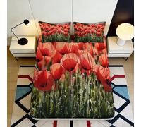 Housse de Matelas Tulipes Rouges Microfibre Impression 3D Décor Floral Drap Lit Protection Chambre Cadeau Polyvalent 90x200x25cm