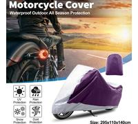 Housse De Moto Toutes Saisons Universelle Imperméable Au Vent Et Au Soleil Avec Sac De Rangement Convient Aux Motos Jusqu'À 116,14 Pouces Couleur Pourpre Et Argent.