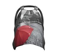Housse de nacelle avec tour Eiffel Paris Rue - Parapluie rouge - Housse d'allaitement douce pour bébé fille et garçon
