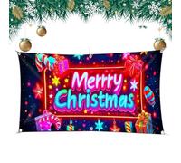 Housse de Noël pour porte de garage avec lumières LED - Bannière 3D de 157 x 73 cm Père Noël style néon | Décoration lumineuse pour intérieur et extérieur | Rideau résistant à l'eau pour véranda