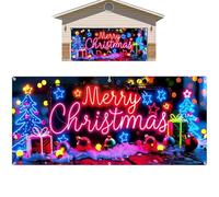 Housse De Noël pour Porte De Garage - Grande Décoration Extérieure avec Lumières LED pour Les Fêtes,Bannière Décorative pour Porte De Garage - pour Décoration De Maison Fête De Noël Jardin Mur Porche