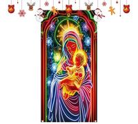 Housse de Noël pour porte d'entrée, tissu fluorescent grand montage de scène de Jésus sans outils Décoration de bannière de fête - Pour usage intérieur et extérieur, maison, fête,