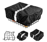 Housse De Panier De VéLo éTanche Avec Bandes RéFléChissantes, Avec Filet De Bagages, 42 X 33 X 25cm Housse De Pluie Pour Panier De VéLo, ImperméAble, RéSistant, Pour La Plupart Des VéLos, Noir