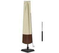 Housse de parasol de terrasse imperméable pour parasol d'extérieur robuste 600D Oxfard de 2,1 à 2,7 m avec tringle, beige et marron
