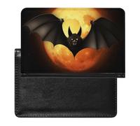Housse de passeport avec fentes pour cartes en cuir - Bleu foncé - Étanche - Pour voyage, Chauve-souris d'Halloween., Taille unique