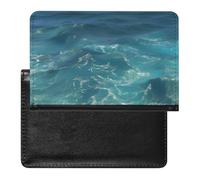 Housse de passeport avec fentes pour cartes en cuir - Bleu foncé - Étanche - Pour voyage, The Deep Blue Sea, Taille unique