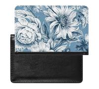 Housse de passeport avec fentes pour cartes en cuir crocodile vert imperméable pour le voyage, Motif floral bleu et blanc, Taille unique