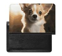 Housse de passeport avec fentes pour cartes en cuir - Étanche - Motif crâne effrayant - Pour voyage, Chihuahua mignon, Taille unique