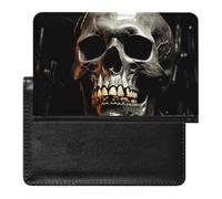 Housse de passeport avec fentes pour cartes en cuir - Étanche - Motif crâne effrayant - Pour voyage, Eerie Tête de mort effrayante, Taille unique