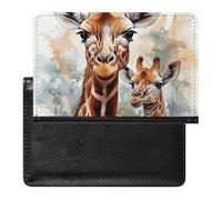 Housse de passeport avec fentes pour cartes en cuir - Étanche - Pour voyage, Aquarelle Cerf Girafe, Taille unique
