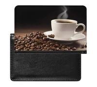 Housse de passeport avec fentes pour cartes en cuir - Étanche - Pour voyage, Tasse à café et grains de café., Taille unique