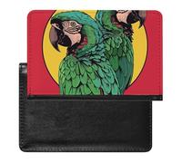 Housse de passeport avec fentes pour cartes en cuir - Étui de passeport imperméable en granit abstrait pour voyage, Deux perroquets rouges, Taille unique