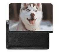 Housse de passeport avec fentes pour cartes en cuir - Motif chien Husky Piquant - Étanche - Pour voyage, Husky Piquant Dog, Taille unique