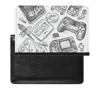 Housse de passeport avec fentes pour cartes en cuir - Motif chien Husky Piquant - Étanche - Pour voyage, Monochrome Sketch Style Gaming, Taille unique