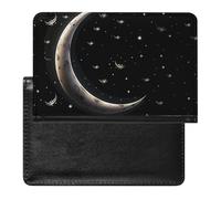 Housse de passeport avec fentes pour cartes en cuir - Motif chien Shiba Inu - Étanche - Pour voyage, Croissant de lune sur fond noir, Taille unique