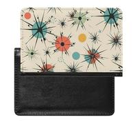 Housse de passeport avec fentes pour cartes en cuir - Motif étoiles atomiques rétro - Étanche - Pour voyage, Motif rétro étoiles Atomic, Taille unique