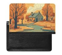 Housse de passeport avec fentes pour cartes en cuir - Motif fleurs jaunes et bleues - Étanche - Pour voyage, Rivière devant la maison, Taille unique