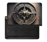 Housse de passeport avec fentes pour cartes en cuir - Motif léopard africain sur rocher - Étanche - Pour voyage, Magical Design Boussole avec runes nordiques, Taille unique