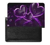 Housse de passeport avec fentes pour cartes en cuir - Motif papillon bleu galaxie - Étanche - Pour voyage, Cœur Violet, Taille unique