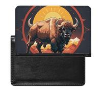 Housse de passeport avec fentes pour cartes en cuir - Motif papillon bleu - Petit étui étanche pour passeport - Pour voyage, Montagnes du bison d'Amérique sauvage, Taille unique