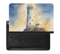 Housse de passeport avec fentes pour cartes en cuir - Motif papillon bleu - Petit étui étanche pour passeport - Pour voyage, Phare Fantasy Light, Taille unique