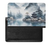 Housse de passeport avec fentes pour cartes en cuir - Paysage asiatique - Étanche - Pour voyage, Peinture de paysage asiatique, Taille unique