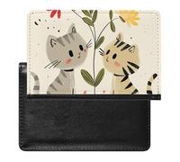 Housse de passeport avec fentes pour cartes en cuir - Pétales bleu clair - Étanche - Pour voyage, Dessinez deux chats, Taille unique