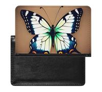 Housse de passeport avec fentes pour cartes en cuir - Pivoine - Étanche - Pour voyage, Joli petit papillon, Taille unique
