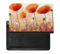 Housse de passeport avec fentes pour cartes en cuir - Porte-passeport mignon - Étanche - Pour voyage, Fleurs de coquelicot rouge., Taille unique