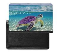 Housse de passeport avec fentes pour cartes en cuir - Pour Halloween - Noir - Chats et citrouille - Étanche - Pour voyage, Hawaï avec tortue de mer violette, Taille unique