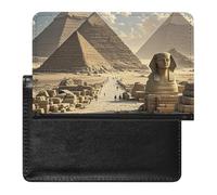 Housse de passeport avec fentes pour cartes en cuir - Pour Halloween - Noir - Chats et citrouille - Étanche - Pour voyage, Pyramides égyptiennes, Taille unique