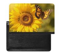 Housse de passeport avec fentes pour cartes en cuir - Pour le billard - Étanche - Pour le voyage, Tournesol Papillon Sunny, Taille unique