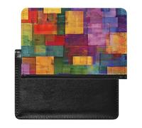 Housse de passeport avec fentes pour cartes en cuir pour passeport - Chat allongé sur une couverture étanche - Pour voyage, Carrés colorés, Taille unique