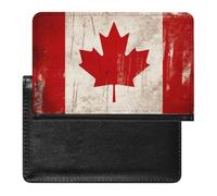 Housse de passeport avec fentes pour cartes en cuir rouge et noir à carreaux imperméables pour le voyage, Drapeau du Canada rétro, Taille unique
