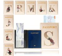 Housse de passeport chaude Étui de carte en PU pour femmes Lettre dorée avec initiales de A à Z Porte-passeport motif de couverture pour les amoureux les hommes l'air plan de voyage manche de passepor