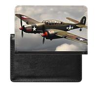 Housse de passeport en cuir avec cœur bleu pour documents de voyage essentiels pour homme et femme, Avion de la Seconde Guerre Mondiale, Taille unique