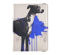 Housse de passeport en cuir bleu rétro gris personnalisable pour carte de vaccin, Art Dog Bleu rétro Gris, 1 size