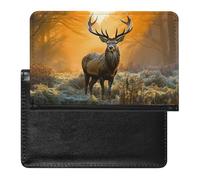 Housse de passeport en cuir d'autruche mignonne pour documents de voyage essentiels de voyage pour homme et femme, Cerf dans l'herbe, Taille unique