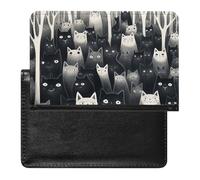 Housse de passeport en cuir noir avec motif chats pour documents de voyage essentiels pour homme et femme, Chats noirs, Taille unique