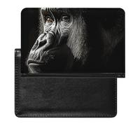 Housse de passeport en cuir noir avec motif chats pour documents de voyage essentiels pour homme et femme, Un gorille adulte, Taille unique