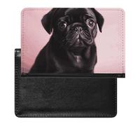 Housse de passeport en cuir pour chiot, étui de documents de voyage, essentiel de voyage pour homme et femme, Carlin noir mignon., Taille unique