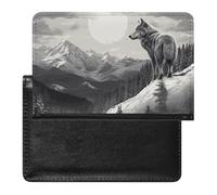 Housse de passeport en cuir pour passeport - Bleu marine - Pour homme et femme, Loup solitaire des montagnes enneigées, Taille unique