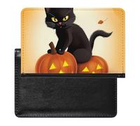 Housse de passeport en cuir pour passeport d'Halloween, motif chats et citrouilles noires, essentiels de voyage pour homme et femme, Citrouille chat noir Halloween, Taille unique