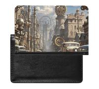 Housse de passeport en cuir pour passeport en pain d'épices - Petit étui de voyage pour la maison, les essentiels de voyage pour homme et femme, Steampunk City, Taille unique