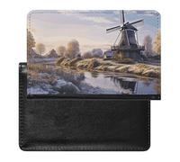 Housse de passeport en cuir pour passeport - Fleur rose - Plante tropicale - Étui de voyage essentiel pour homme et femme, Paysage avec un moulin à vent traditionnel, Taille unique
