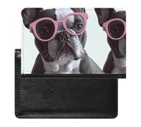 Housse de passeport en cuir pour passeport Italie Toscane Housse de protection pour documents de voyage Essentiels de voyage pour homme et femme, Lunettes Bouledogue Français Rose, Taille unique