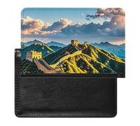 Housse de passeport en cuir pour passeport Jet Fighter - Pour documents de voyage - Essentiels de voyage pour homme et femme, La Grande Muraille de Chine, Taille unique